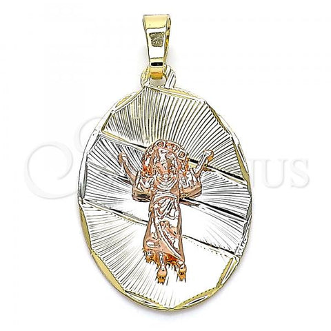 Oro Laminado Religious Pendant, Gold Filled Style Divino Niño Design, Diamond Cutting Finish, Tricolor, 05.380.0120