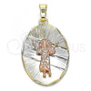 Oro Laminado Religious Pendant, Gold Filled Style Divino Niño Design, Diamond Cutting Finish, Tricolor, 05.380.0120