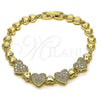 Oro Laminado Fancy Bracelet, Gold Filled Style Heart Design, with White Cubic Zirconia, Polished, Golden Finish, 03.283.0447.07