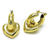 Oro Laminado Dangle Earring, Gold Filled Style Heart and Hollow Design, Polished, Golden Finish, 02.213.0662.20