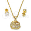 Oro Laminado Earring and Pendant Adult Set, Gold Filled Style Elephant Design, with White Micro Pave, Polished, Golden Finish, 10.233.0013