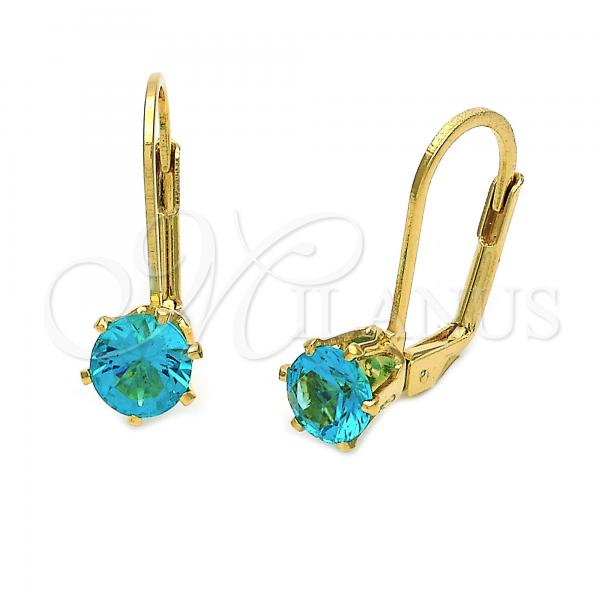 Oro Laminado Leverback Earring, Gold Filled Style with Blue Topaz Cubic Zirconia, Polished, Golden Finish, 5.128.086