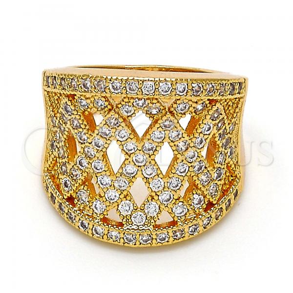 Oro Laminado Multi Stone Ring, Gold Filled Style with White Micro Pave, Polished, Golden Finish, 01.266.0006.08 (Size 8)