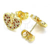 Oro Laminado Stud Earring, Gold Filled Style Heart Design, with Garnet and White Micro Pave, Polished, Golden Finish, 02.156.0480.1