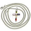 Rhodium Plated Pendant Necklace, Cross Design, with Multicolor Cubic Zirconia, Polished, Rhodium Finish, 04.284.0015.7.22