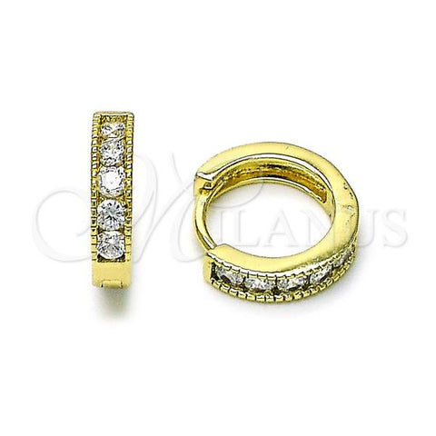 Oro Laminado Huggie Hoop, Gold Filled Style with White Cubic Zirconia, Polished, Golden Finish, 02.213.0744.14