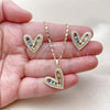 Oro Laminado Earring and Pendant Adult Set, Gold Filled Style Heart and Baguette Design, with Multicolor and White Cubic Zirconia, Polished, Golden Finish, 10.196.0191