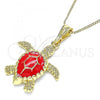 Oro Laminado Pendant Necklace, Gold Filled Style Turtle Design, Red Enamel Finish, Golden Finish, 04.380.0001.2.20