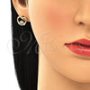 Oro Laminado Stud Earring, Gold Filled Style Heart Design, with Ruby Micro Pave, Polished, Golden Finish, 02.156.0442.1