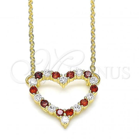 Oro Laminado Pendant Necklace, Gold Filled Style Heart Design, with Garnet and White Micro Pave, Polished, Golden Finish, 04.156.0359.1.20