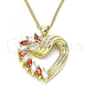 Oro Laminado Pendant Necklace, Gold Filled Style Heart Design, with Garnet and White Cubic Zirconia, Polished, Golden Finish, 04.213.0006.1.20
