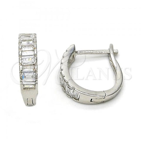 Sterling Silver Huggie Hoop, with White Cubic Zirconia, Polished, Rhodium Finish, 02.286.0007.15