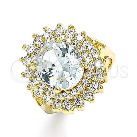 Oro Laminado Multi Stone Ring, Gold Filled Style with White Cubic Zirconia, Polished, Golden Finish, 01.346.0021.07