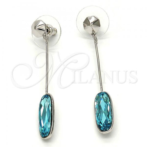 Rhodium Plated Long Earring, with Blue Zircon Swarovski Crystals, Polished, Rhodium Finish, 02.26.0152