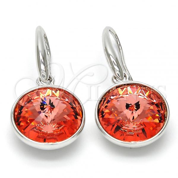 Rhodium Plated Dangle Earring, with Rose Peach Swarovski Crystals, Polished, Rhodium Finish, 02.239.0001.8