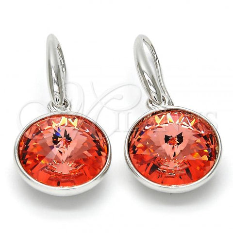 Rhodium Plated Dangle Earring, with Rose Peach Swarovski Crystals, Polished, Rhodium Finish, 02.239.0001.8