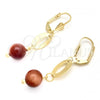 Oro Laminado Dangle Earring, Gold Filled Style Ball Design, with Brown Cubic Zirconia, Polished, Golden Finish, 02.02.0497.1