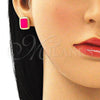 Oro Laminado Stud Earring, Gold Filled Style Dark Pink Enamel Finish, Golden Finish, 02.213.0193