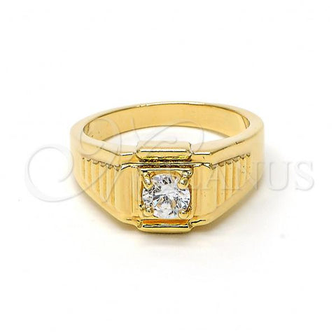 Oro Laminado Mens Ring, Gold Filled Style with White Cubic Zirconia, Diamond Cutting Finish, Golden Finish, 5.178.031.09 (Size 9)