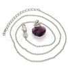Rhodium Plated Pendant Necklace, Heart Design, with Amethyst Swarovski Crystals and White Micro Pave, Polished, Rhodium Finish, 04.239.0004.1.16