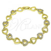 Oro Laminado Fancy Bracelet, Gold Filled Style Heart Design, with White Cubic Zirconia, Polished, Golden Finish, 03.284.0018.08