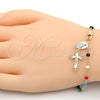 Oro Laminado Bracelet Rosary, Gold Filled Style Caridad del Cobre and Crucifix Design, with Multicolor Azavache, Polished, Golden Finish, 09.63.0111.08