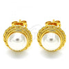 Oro Laminado Stud Earring, Gold Filled Style with Ivory Pearl, Polished, Golden Finish, 02.342.0005