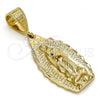Oro Laminado Religious Pendant, Gold Filled Style Guadalupe Design, Diamond Cutting Finish, Golden Finish, 5.184.012