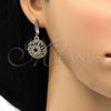 Oro Laminado Earring and Pendant Adult Set, Gold Filled Style Flower Design, with White Crystal, Polished, Golden Finish, 10.314.0006.1