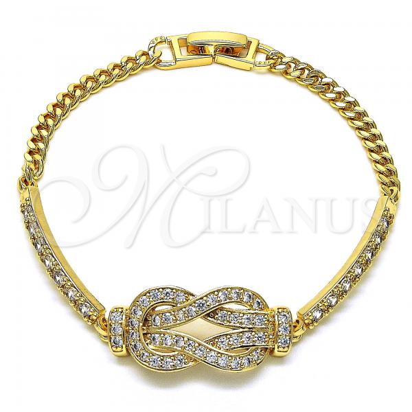 Oro Laminado Fancy Bracelet, Gold Filled Style with White Micro Pave, Polished, Golden Finish, 03.283.0155.07