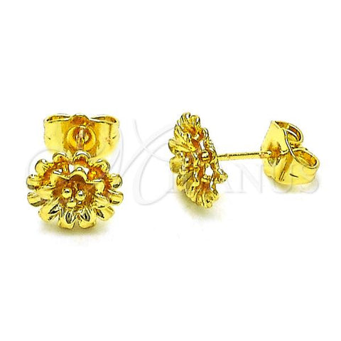 Oro Laminado Stud Earring, Gold Filled Style Flower Design, Polished, Golden Finish, 02.412.0004