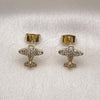 Oro Laminado Stud Earring, Gold Filled Style Airplane Design, with White Micro Pave, Polished, Golden Finish, 02.411.0075