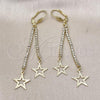 Oro Laminado Long Earring, Gold Filled Style Star Design, with White Cubic Zirconia, Golden Finish, 5.085.003