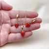 Oro Laminado Earring and Pendant Adult Set, Gold Filled Style Strawberry Design, Polished, Golden Finish, 10.284.0050