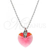 Rhodium Plated Pendant Necklace, Heart Design, with Padparadscha Swarovski Crystals and White Micro Pave, Polished, Rhodium Finish, 04.239.0018.3.16