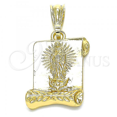 Oro Laminado Religious Pendant, Gold Filled Style Guadalupe Design, Polished, Golden Finish, 05.351.0139