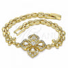 Oro Laminado Fancy Bracelet, Gold Filled Style Flower and Teardrop Design, with White Cubic Zirconia, Polished, Golden Finish, 03.357.0007.07