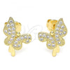 Oro Laminado Stud Earring, Gold Filled Style Butterfly Design, with White Micro Pave, Polished, Golden Finish, 02.94.0127