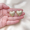 Oro Laminado Stud Earring, Gold Filled Style Heart and Hollow Design, Diamond Cutting Finish, Golden Finish, 02.411.0041