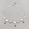 Sterling Silver Fancy Anklet, Flower and Moon Design, Polished, Silver Finish, 03.409.0085.10