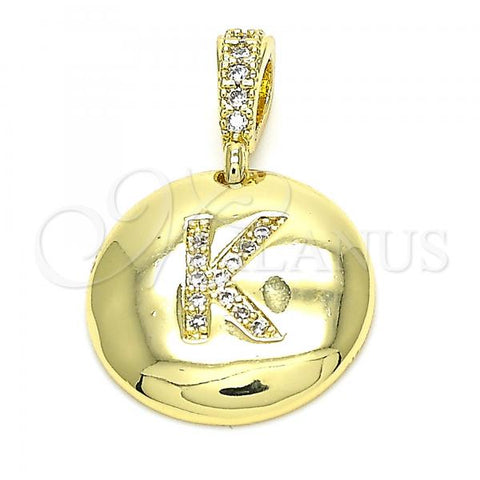 Oro Laminado Fancy Pendant, Gold Filled Style Initials Design, with White Cubic Zirconia, Polished, Golden Finish, 05.341.0017