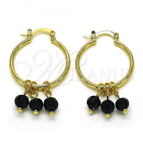 Oro Laminado Small Hoop, Gold Filled Style with Black Crystal, Polished, Golden Finish, 02.63.2752.25