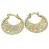 Oro Laminado Small Hoop, Gold Filled Style Flower Design, Polished, Tricolor, 02.102.0041.25