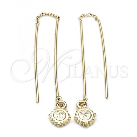 Oro Laminado Threader Earring, Gold Filled Style Sun Design, Golden Finish, 93.007
