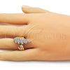 Oro Laminado Multi Stone Ring, Gold Filled Style Wings Design, with White Cubic Zirconia, Polished, Golden Finish, 01.266.0060