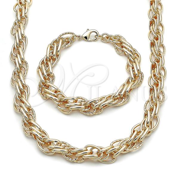 Oro Laminado Necklace and Bracelet, Gold Filled Style Diamond Cutting Finish, Golden Finish, 06.93.0002