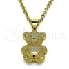Oro Laminado Fancy Pendant, Gold Filled Style Teddy Bear Design, with White and Black Micro Pave, Polished, Golden Finish, 05.342.0135