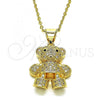 Oro Laminado Fancy Pendant, Gold Filled Style Teddy Bear Design, with White and Black Micro Pave, Polished, Golden Finish, 05.342.0147