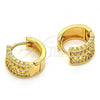 Oro Laminado Huggie Hoop, Gold Filled Style with White Micro Pave, Polished, Golden Finish, 02.304.0009.15