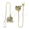 Oro Laminado Threader Earring, Gold Filled Style Elephant Design, with Multicolor Micro Pave, Polished, Golden Finish, 02.210.0358.1